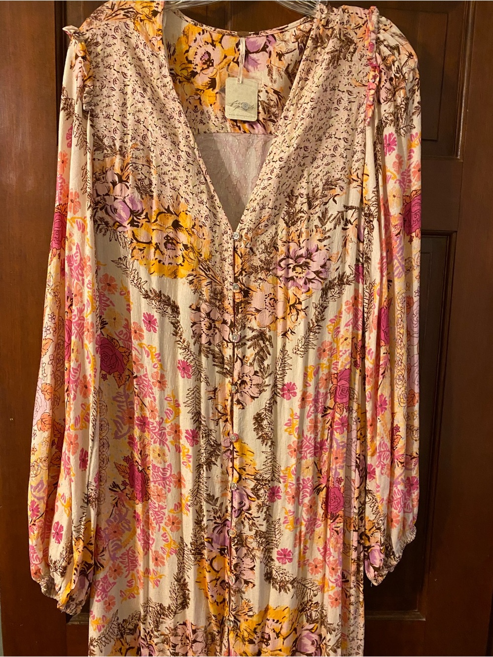 Free People Floral Midi Dress in Yellow, Purple, Brown, Ivory - Picture 2 of 10